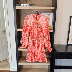 Zimmermann Vibrant Red and Cream Floral Long Sleeve Dress